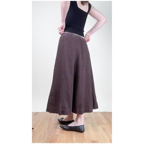 Vintage 100% Linen High Or Low Rise Midi Skirt A-line Full Romantic Quiet Luxury - Picture 3 of 8